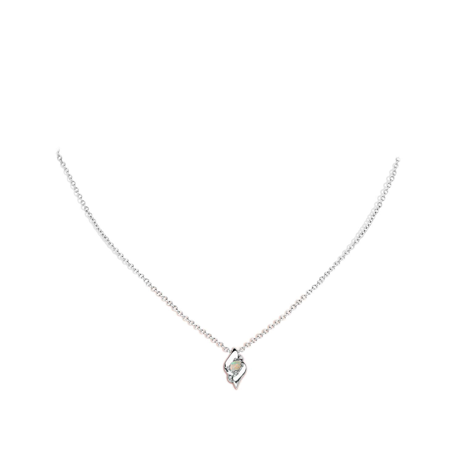 4x3mm AAAA Shell Style Oval Opal and Diamond Pendant in White Gold - body_neck