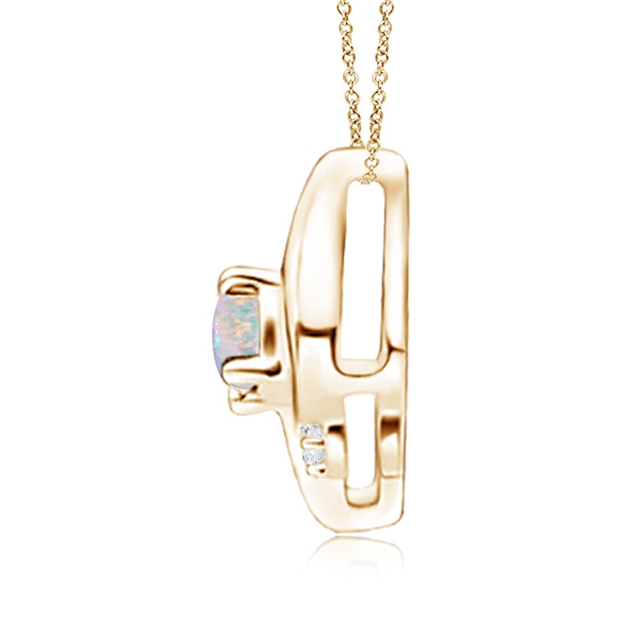 4x3mm AAAA Shell Style Oval Opal and Diamond Pendant in Yellow Gold - side 1