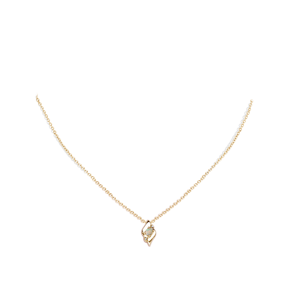 4x3mm AAAA Shell Style Oval Opal and Diamond Pendant in Yellow Gold Body-Neck