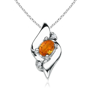 4x3mm AAA Shell Style Oval Orange Sapphire and Diamond Pendant in White Gold
