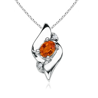 4x3mm AAAA Shell Style Oval Orange Sapphire and Diamond Pendant in White Gold