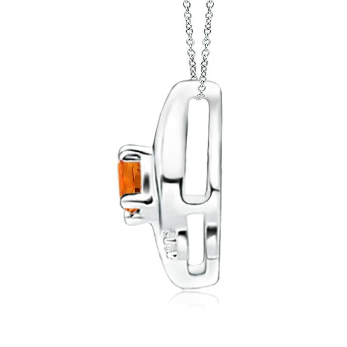 4x3mm AAAA Shell Style Oval Orange Sapphire and Diamond Pendant in White Gold side 1