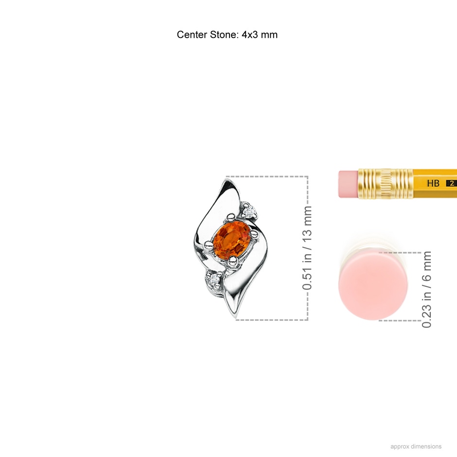 4x3mm AAAA Shell Style Oval Orange Sapphire and Diamond Pendant in White Gold ruler