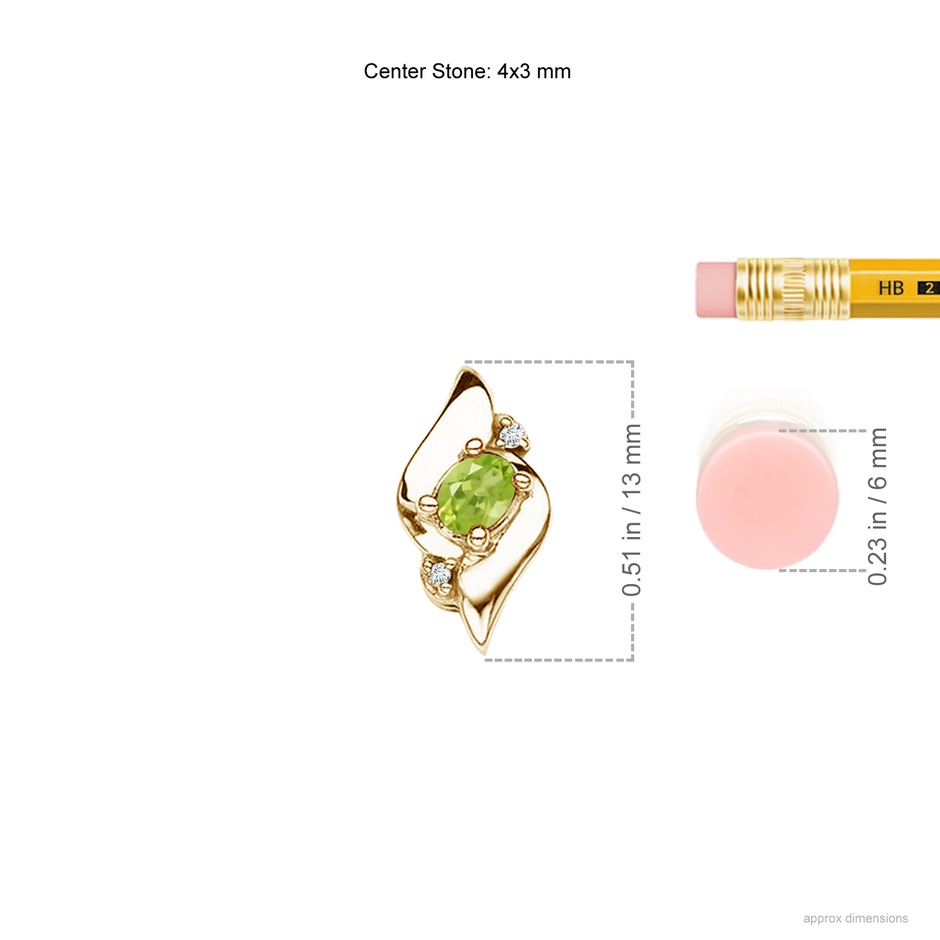 4x3mm AA Shell Style Oval Peridot and Diamond Pendant in Yellow Gold ruler