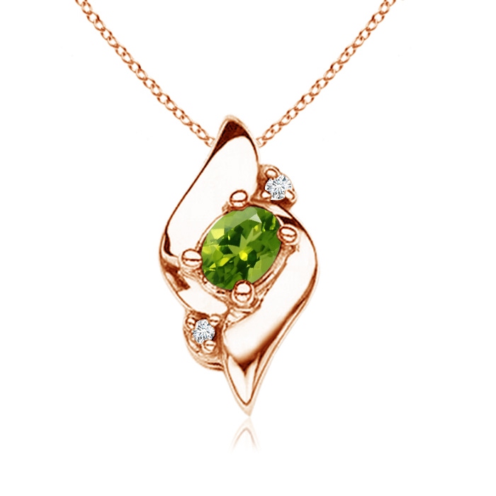 4x3mm AAAA Shell Style Oval Peridot and Diamond Pendant in Rose Gold