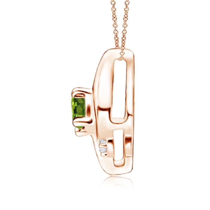 4x3mm AAAA Shell Style Oval Peridot and Diamond Pendant in Rose Gold - side 1