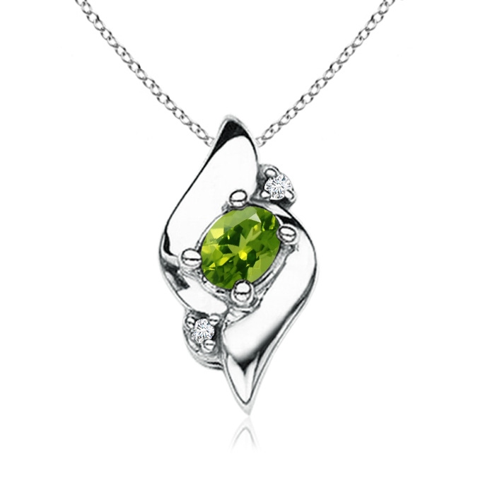 4x3mm AAAA Shell Style Oval Peridot and Diamond Pendant in S999 Silver 