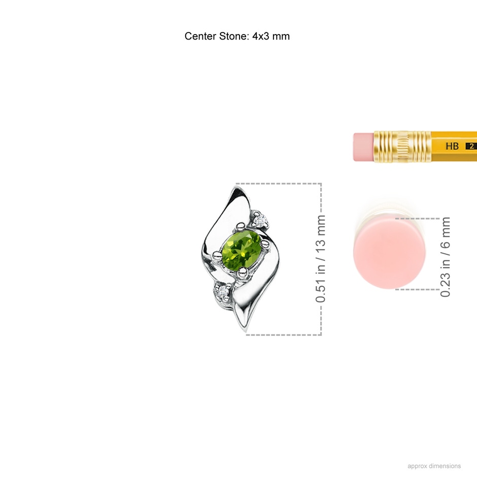 4x3mm AAAA Shell Style Oval Peridot and Diamond Pendant in S999 Silver ruler