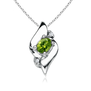 4x3mm AAAA Shell Style Oval Peridot and Diamond Pendant in White Gold