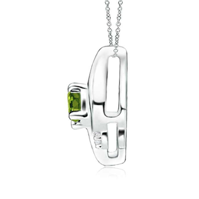 4x3mm AAAA Shell Style Oval Peridot and Diamond Pendant in White Gold - side 1