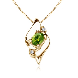 4x3mm AAAA Shell Style Oval Peridot and Diamond Pendant in Yellow Gold