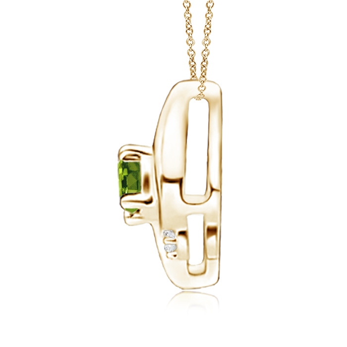4x3mm AAAA Shell Style Oval Peridot and Diamond Pendant in Yellow Gold - side 1