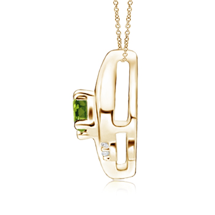 4x3mm AAAA Shell Style Oval Peridot and Diamond Pendant in Yellow Gold Side 1