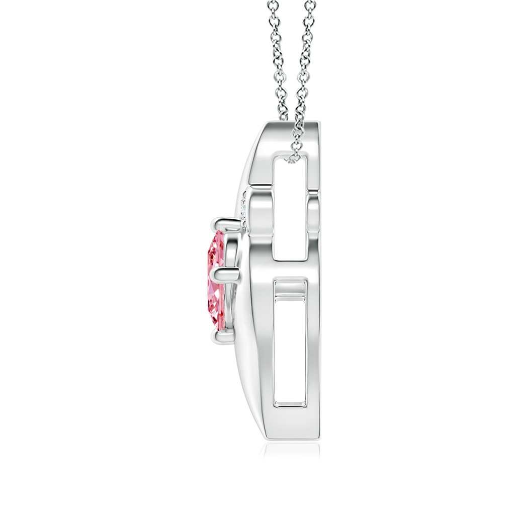 8x6mm AAAA Shell Style Oval Fancy Intense Pink and White Diamond Pendant in White Gold - side 199