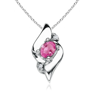 4x3mm AAA Shell Style Oval Pink Sapphire and Diamond Pendant in White Gold
