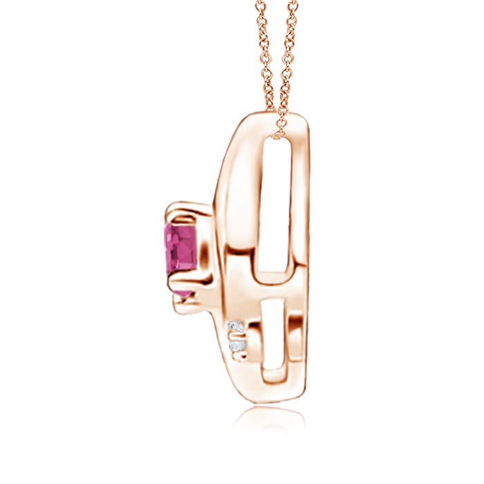 4x3mm AAAA Shell Style Oval Pink Sapphire and Diamond Pendant in Rose Gold side 1