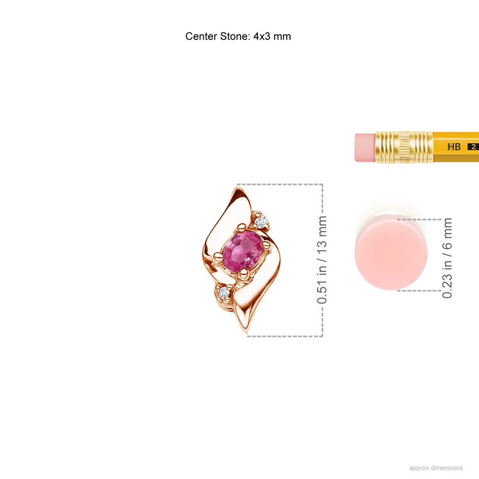 4x3mm AAAA Shell Style Oval Pink Sapphire and Diamond Pendant in Rose Gold ruler