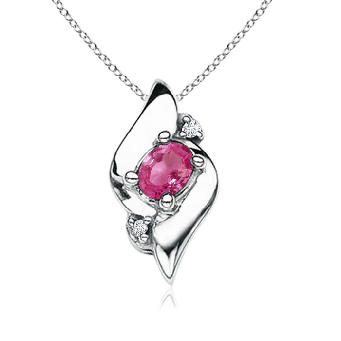 4x3mm AAAA Shell Style Oval Pink Sapphire and Diamond Pendant in S999 Silver 