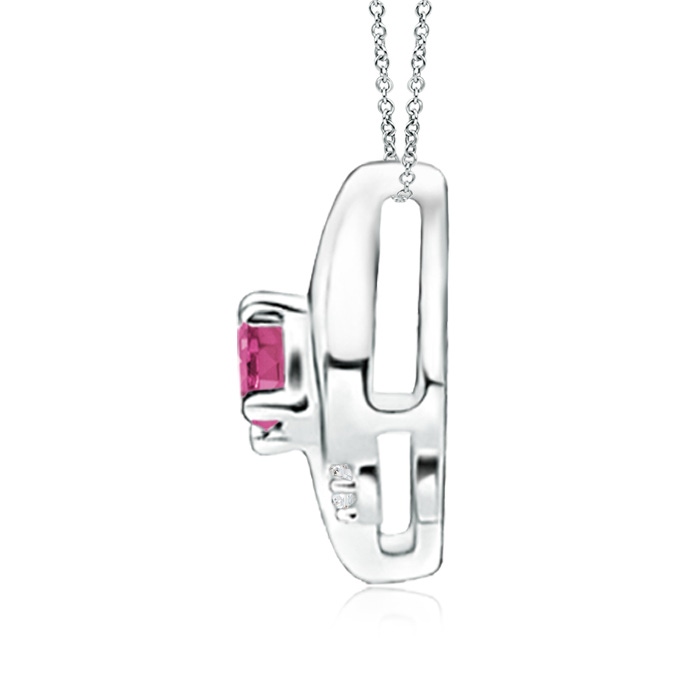 4x3mm AAAA Shell Style Oval Pink Sapphire and Diamond Pendant in S999 Silver side 1