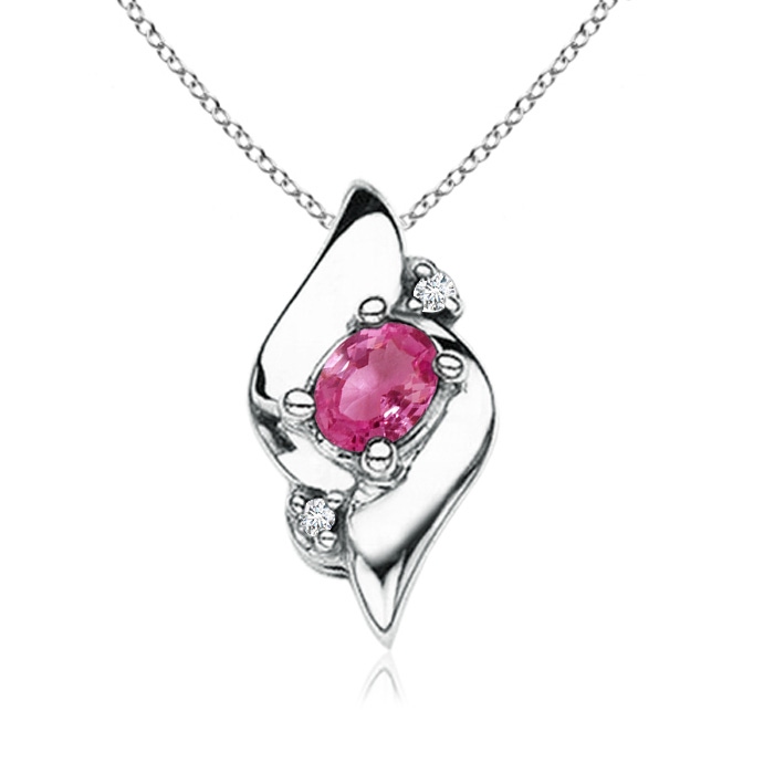 4x3mm AAAA Shell Style Oval Pink Sapphire and Diamond Pendant in White Gold