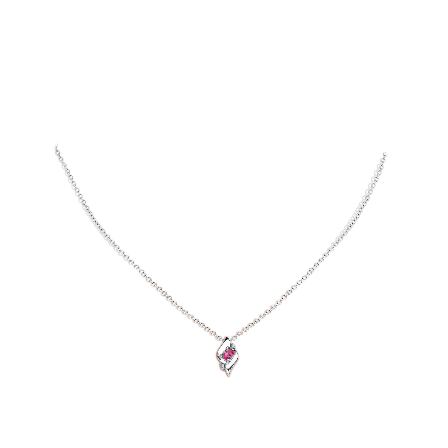 4x3mm AAAA Shell Style Oval Pink Sapphire and Diamond Pendant in White Gold - body_neck