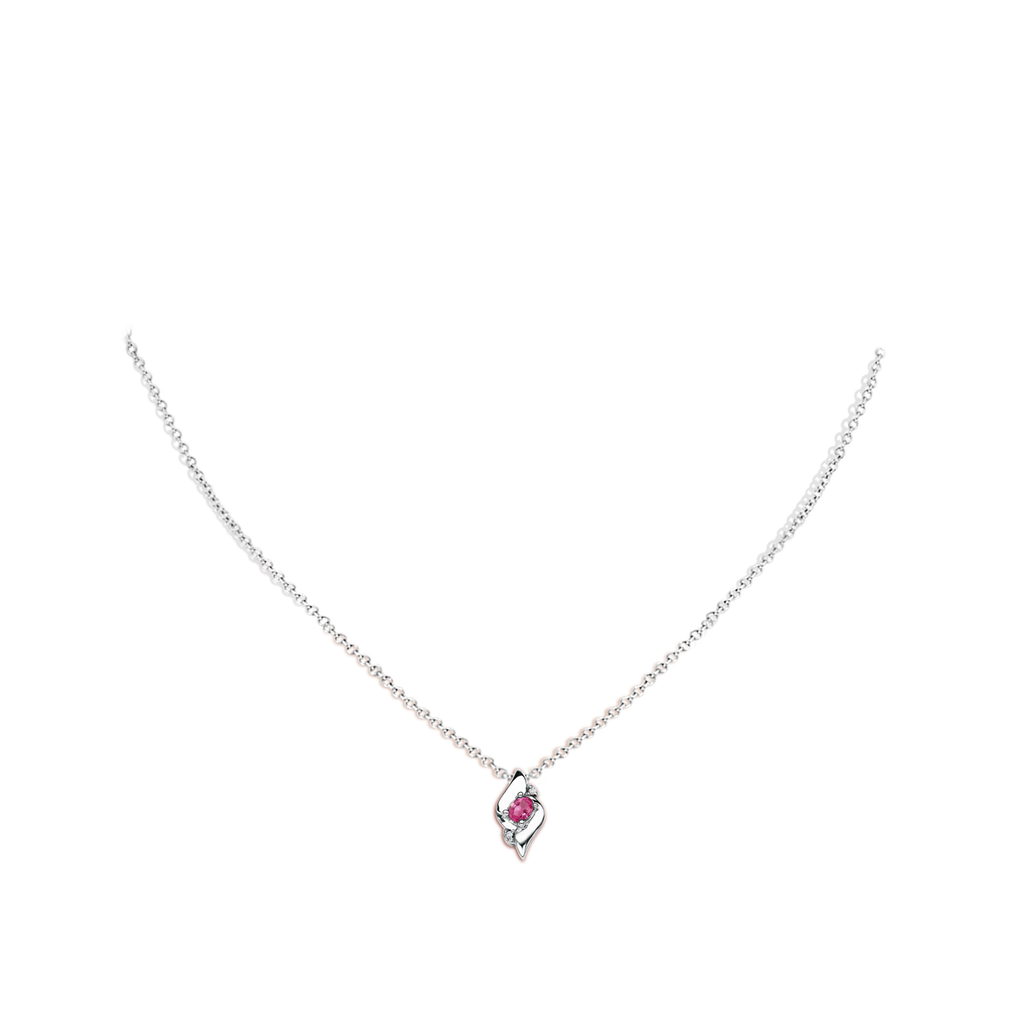 4x3mm AAAA Shell Style Oval Pink Sapphire and Diamond Pendant in White Gold Body-Neck