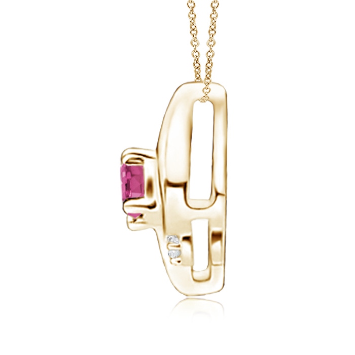 4x3mm AAAA Shell Style Oval Pink Sapphire and Diamond Pendant in Yellow Gold Side 1