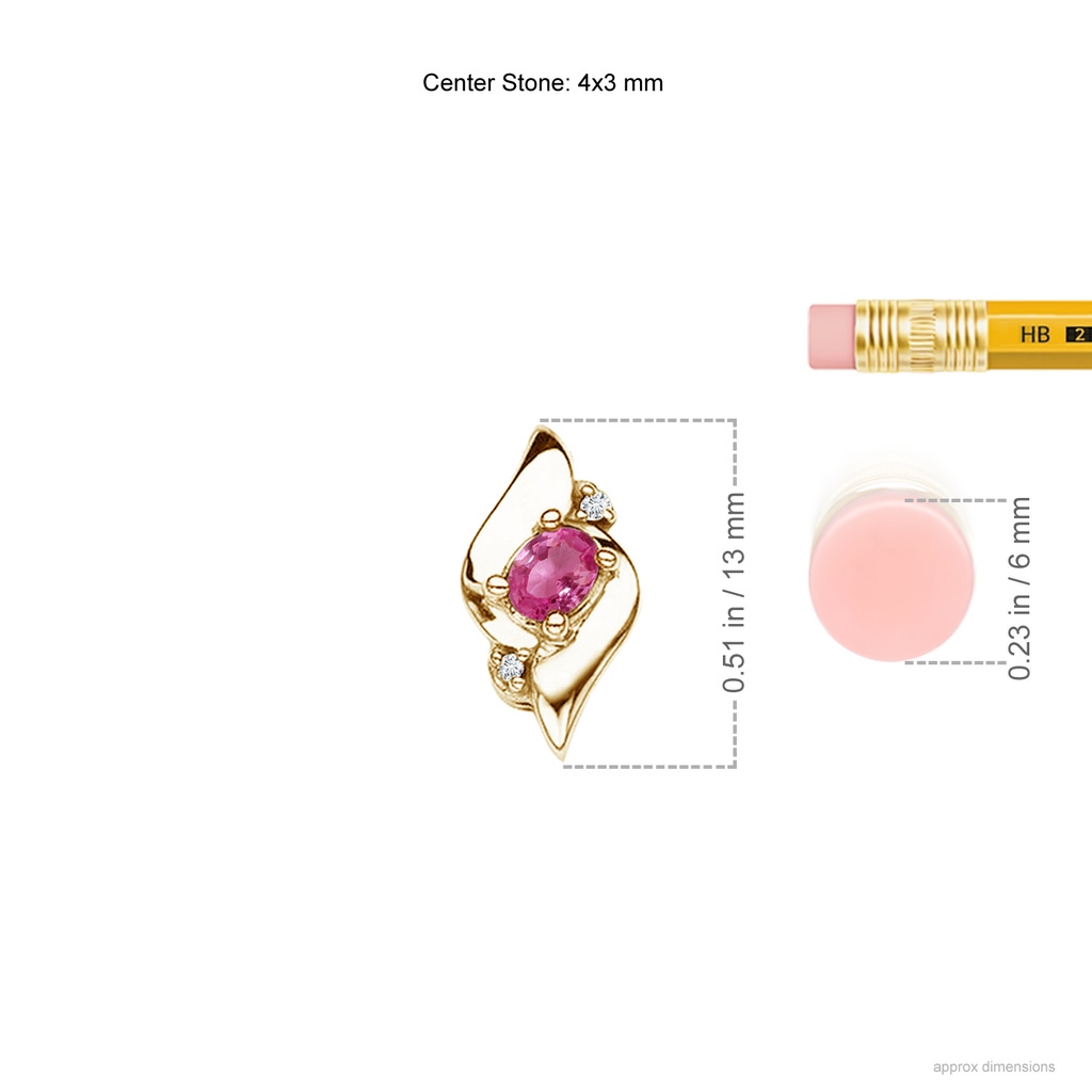 4x3mm AAAA Shell Style Oval Pink Sapphire and Diamond Pendant in Yellow Gold Ruler