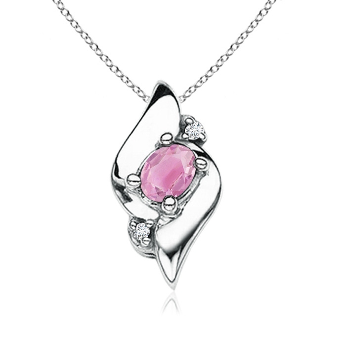 4x3mm A Shell Style Oval Pink Tourmaline and Diamond Pendant in S999 Silver