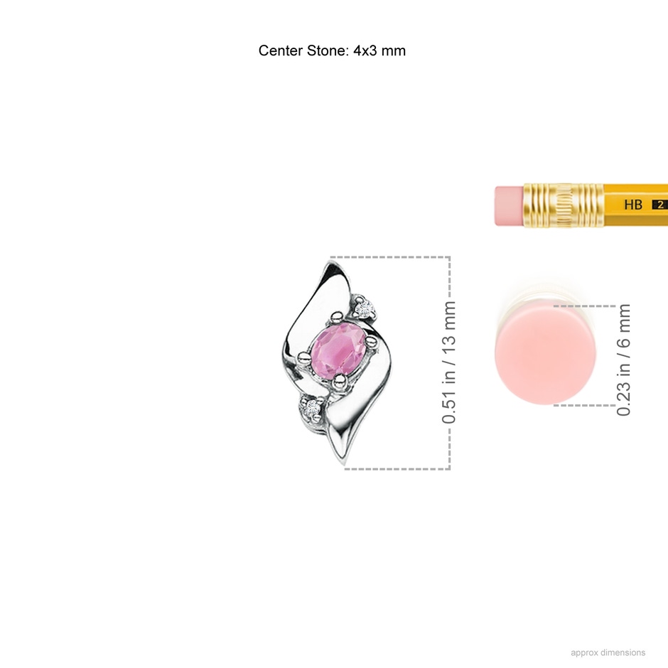 4x3mm A Shell Style Oval Pink Tourmaline and Diamond Pendant in S999 Silver product image