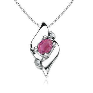 4x3mm AAA Shell Style Oval Pink Tourmaline and Diamond Pendant in White Gold