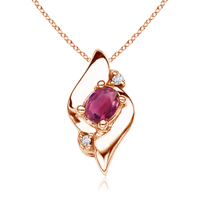 4x3mm AAAA Shell Style Oval Pink Tourmaline and Diamond Pendant in Rose Gold