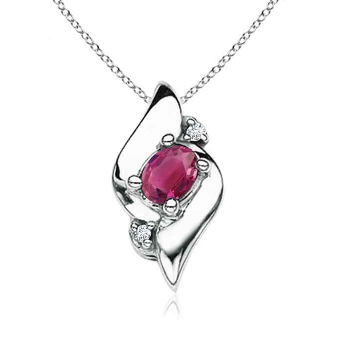 4x3mm AAAA Shell Style Oval Pink Tourmaline and Diamond Pendant in White Gold