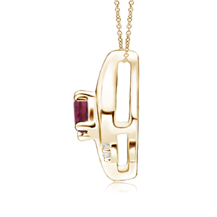 4x3mm AAAA Shell Style Oval Pink Tourmaline and Diamond Pendant in Yellow Gold - side 2