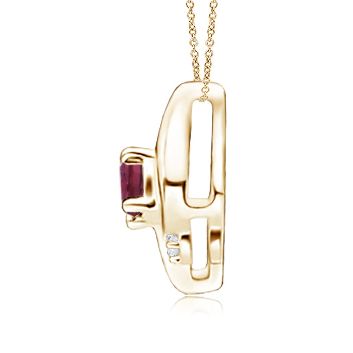 4x3mm AAAA Shell Style Oval Pink Tourmaline and Diamond Pendant in Yellow Gold side 1