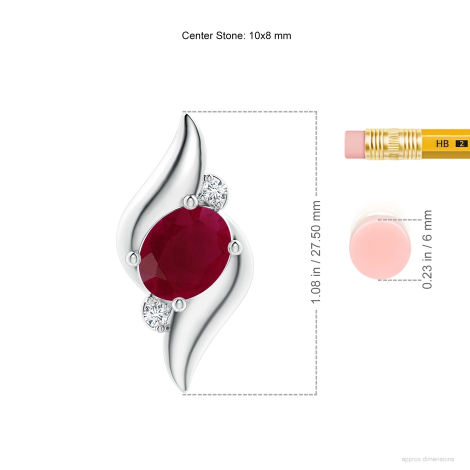 10x8mm A Shell Style Oval Ruby and Diamond Pendant in P950 Platinum ruler