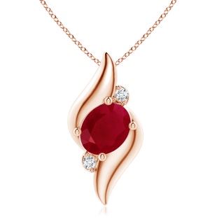 10x8mm AA Shell Style Oval Ruby and Diamond Pendant in 18K Rose Gold