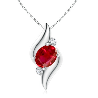 10x8mm AAA Shell Style Oval Ruby and Diamond Pendant in P950 Platinum