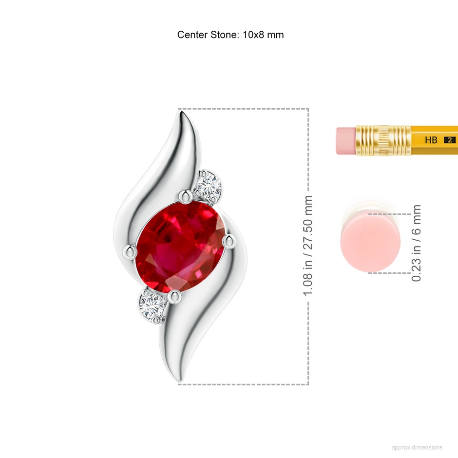 10x8mm AAA Shell Style Oval Ruby and Diamond Pendant in P950 Platinum ruler