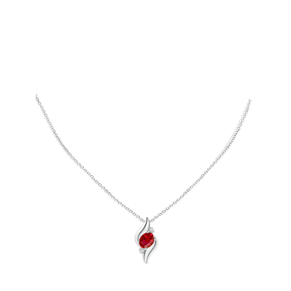 10x8mm AAA Shell Style Oval Ruby and Diamond Pendant in P950 Platinum pen