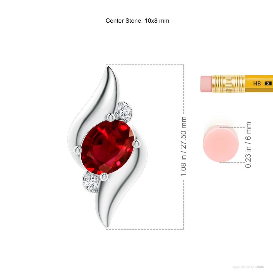 10x8mm AAAA Shell Style Oval Ruby and Diamond Pendant in P950 Platinum ruler