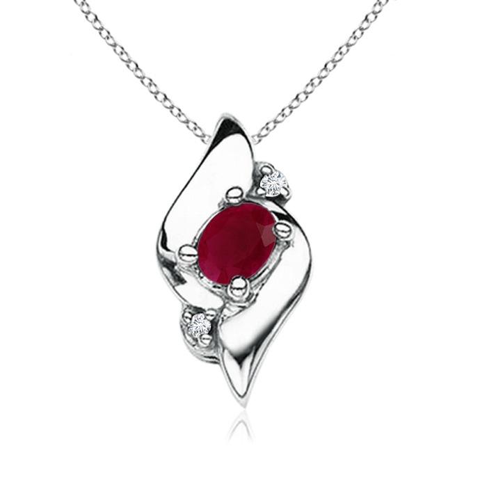 4x3mm A Shell Style Oval Ruby and Diamond Pendant in P950 Platinum 