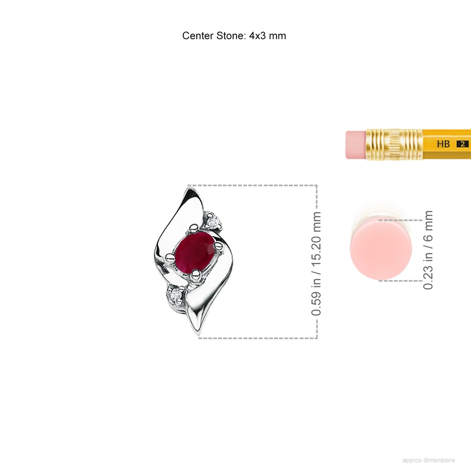 4x3mm A Shell Style Oval Ruby and Diamond Pendant in P950 Platinum ruler