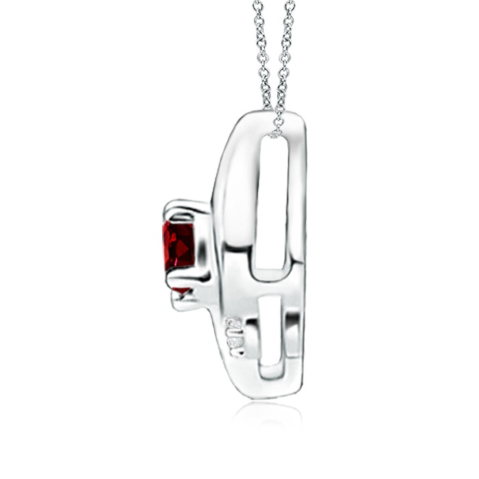 4x3mm AAAA Shell Style Oval Ruby and Diamond Pendant in 18K White Gold - side 199