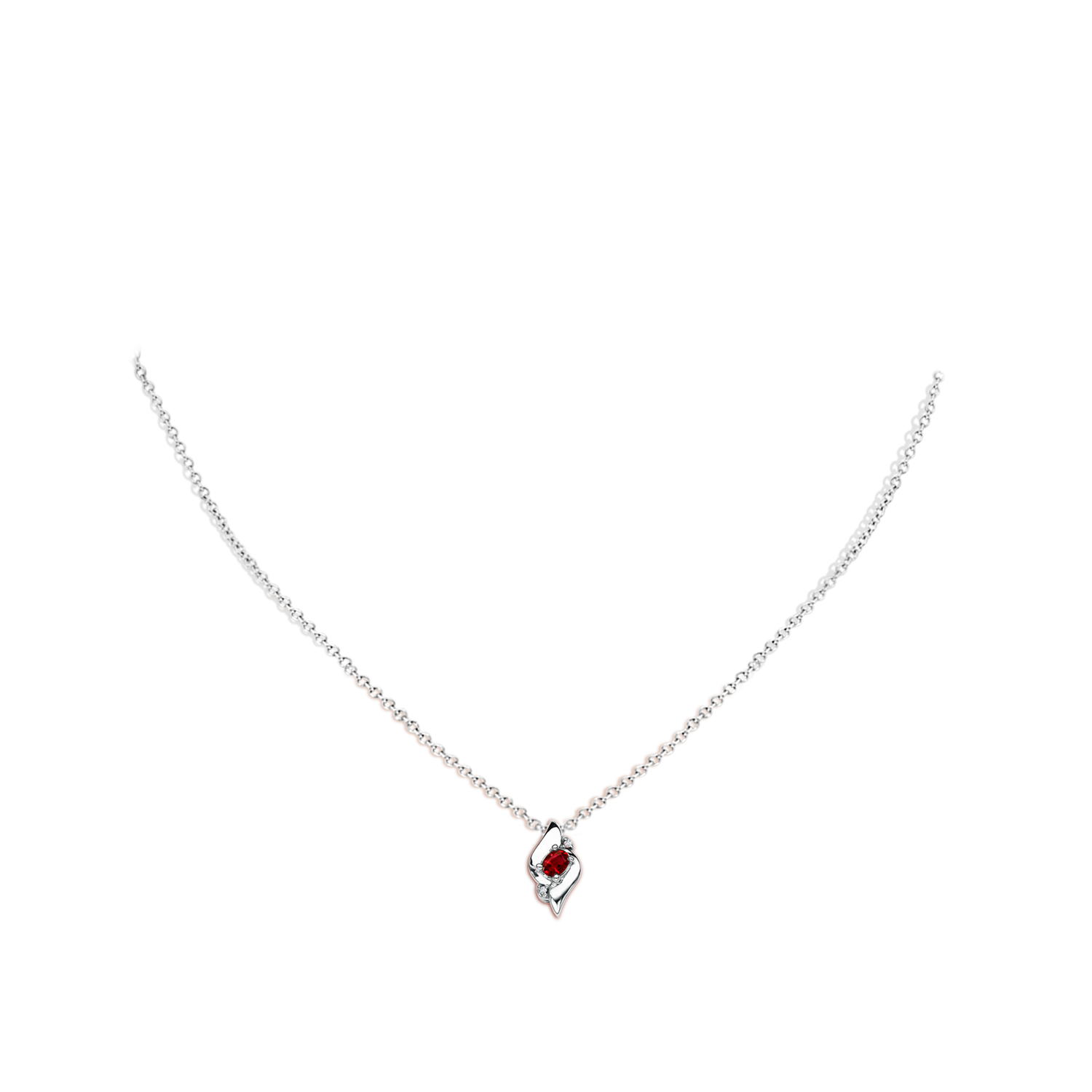 4x3mm AAAA Shell Style Oval Ruby and Diamond Pendant in 18CT White Gold - body_neck