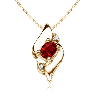 4x3mm AAAA Shell Style Oval Ruby and Diamond Pendant in 18K Yellow Gold
