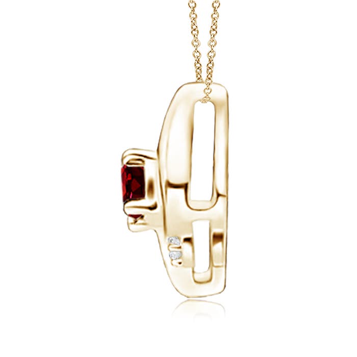 4x3mm AAAA Shell Style Oval Ruby and Diamond Pendant in 18K Yellow Gold - side 3