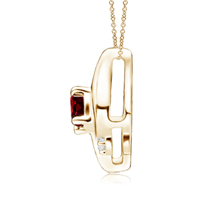 4x3mm AAAA Shell Style Oval Ruby and Diamond Pendant in 18K Yellow Gold - side 3