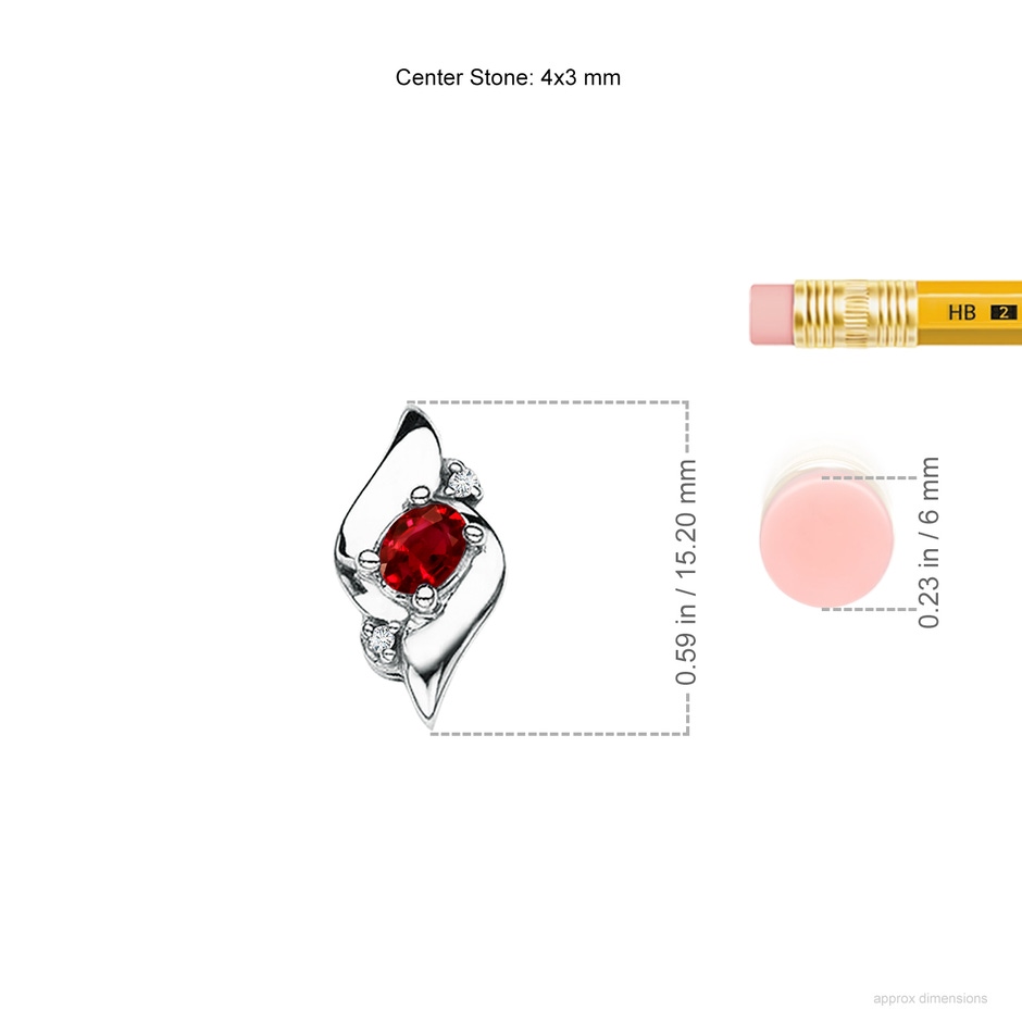 4x3mm AAAA Shell Style Oval Ruby and Diamond Pendant in P950 Platinum ruler