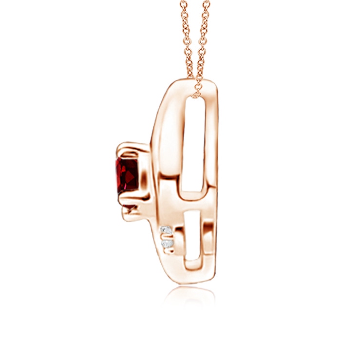 4x3mm AAAA Shell Style Oval Ruby and Diamond Pendant in Rose Gold Side 199